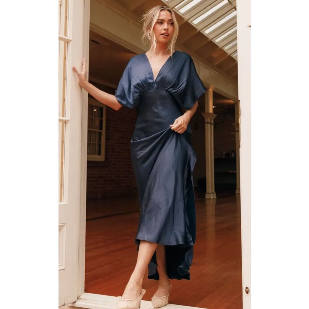 Petal & Pup Ricki Dolman Sleeve Satin Dress Midnight Indigo Size XL Nwot